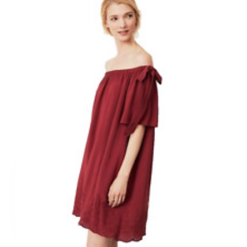 LOFT Petites Burgundy Off or On Shoulder Dress